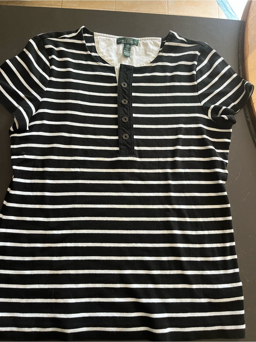 Ralph Lauren Black & White Striped Short Sleeve Henley Tee
